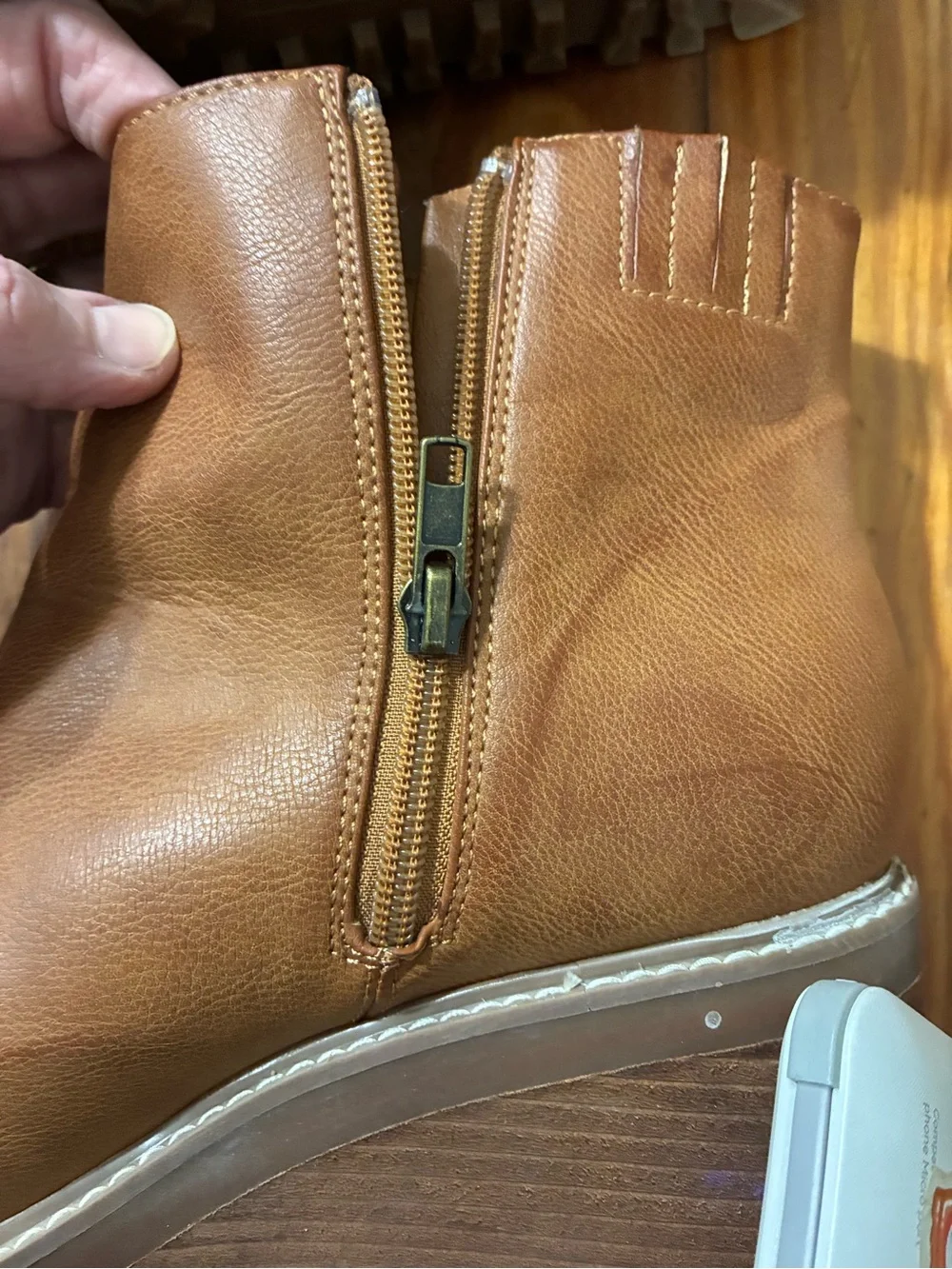 Yellow Box Cognac Wedge Ankle Boots with Side Zip size 9.5